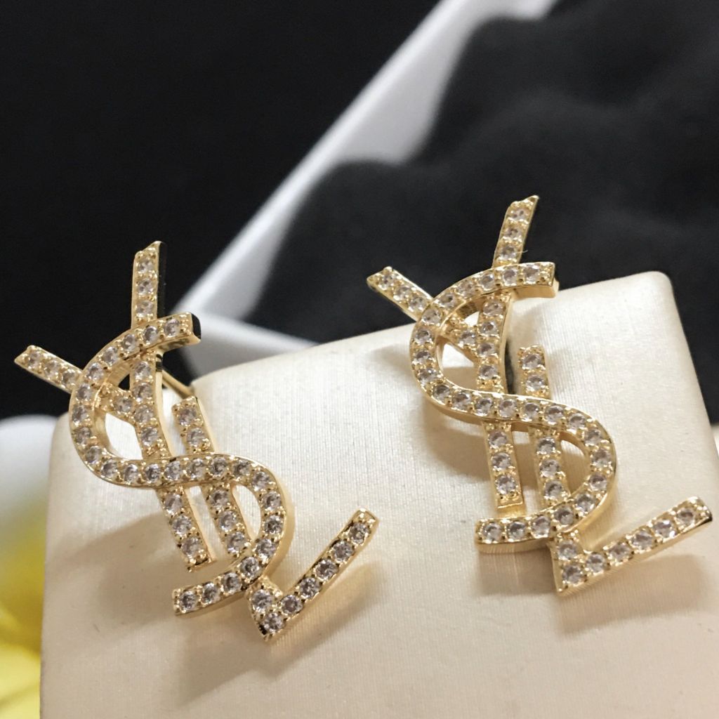  Bông Tai YSL Màu Vàng Pha Lê Trắng (AB) 