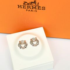  Bông Tai Hermes Màu Trắng Pha Lê (AL) 