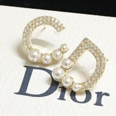  Bông Tai Dior Màu Vàng Bản To Ngọc Trai & Pha Lê Trắng (AE) 