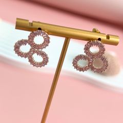  Bông Tai 3 Vòng Tròn Bản To Pha Lê Hồng 