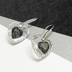  Bông Tai Trái Tim Pha Lê Đen & Trắng (AV) 