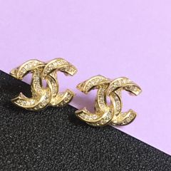  Bông Tai Chanel Màu Vàng Pha Lê Trắng (AZ) 