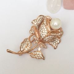  Cài Áo Hoa Hồng Màu Vàng Hồng Ngọc Trai & Pha Lê Trắng (AW) 