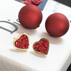  Bông Tai Dior Màu Vàng Pha Lê Đỏ (AD) - Có 3 Kiểu Đeo 