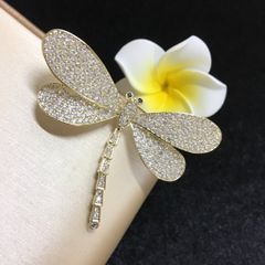  Cài Áo Nam, Nữ - Con Chuồn Chuồn Vàng Bản To Pha Lê Trắng Sang Trọng (AC) 