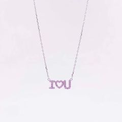  Dây Chuyền Bạc Cao Cấp - I Love You Pha Lê Hồng 