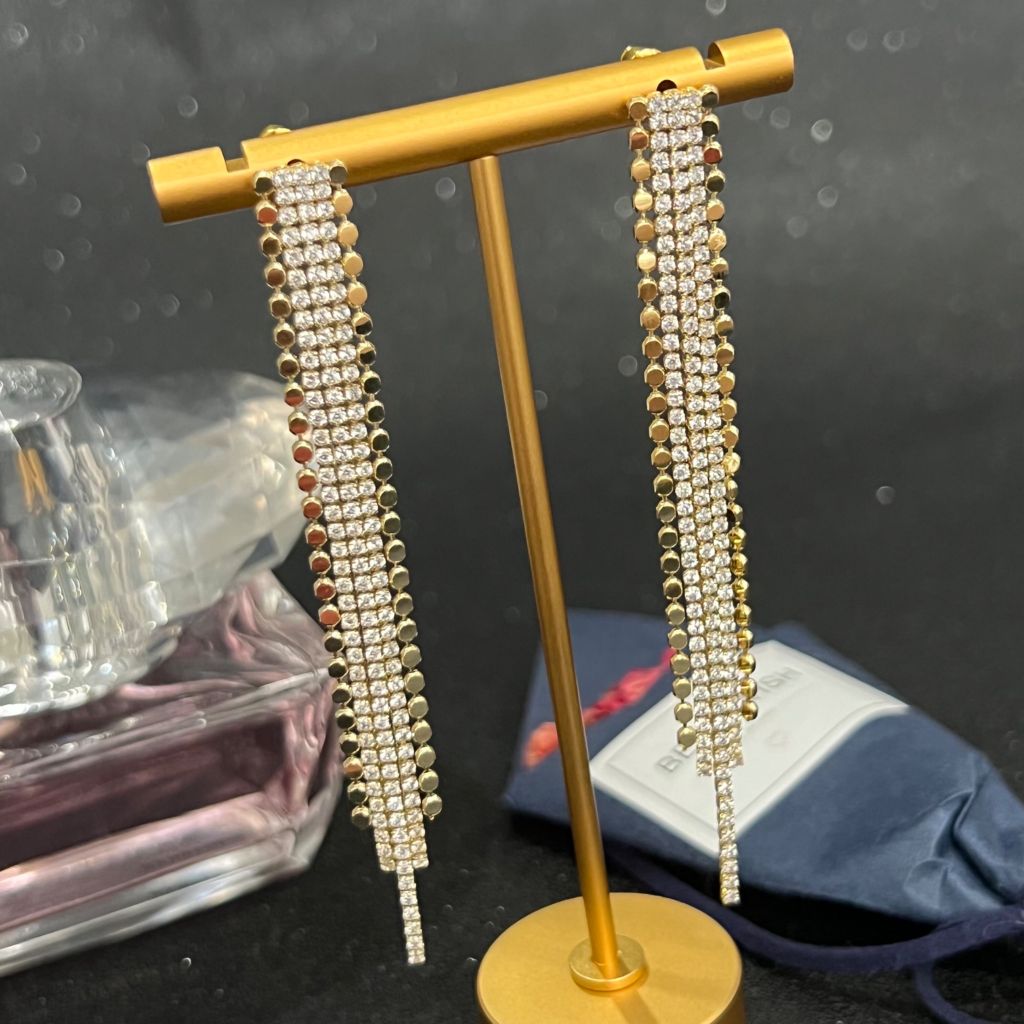  Bông Tai Tua Rua Màu Vàng Pha Lê Trắng Tinh Tế (AT) 