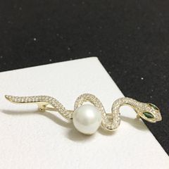  Cài Áo & Mặt Dây Chuyền - Con Rắn Pha Lê Xanh, Trắng & Ngọc Trai (AB) 