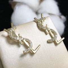  Bông Tai YSL Màu Vàng Pha Lê Trắng (AD) 