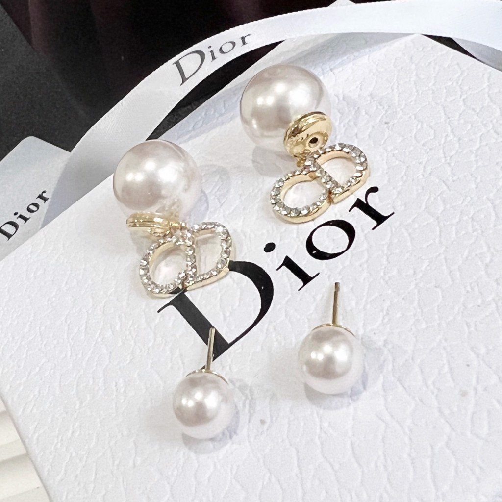  Bộ Trang Sức Dior Trắng - Vòng cổ Choker & Bông Tai Ngọc Trai, Pha Lê 2 Kiểu Đeo Quý Phái (AL) 