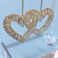  Bông Tai Tua Rua  Trái Tim Vàng Pha Lê Trắng (AM) 