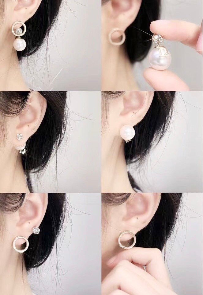  Bộ Trang Sức Dior Trắng - Vòng cổ Choker & Bông Tai Ngọc Trai, Pha Lê 6 Kiểu Đeo Quý Phái (AM) 