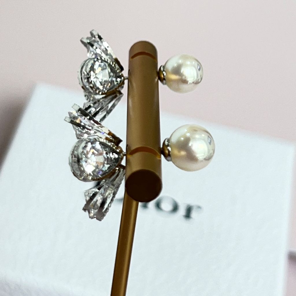  Bông Tai Dior Màu Vàng Ngọc Trai & Pha Lê Trắng (AF) - Có 3 Kiểu Đeo 