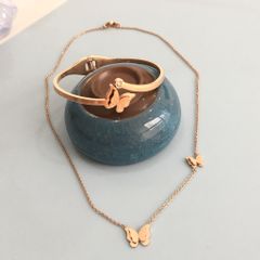  Bộ Trang Sức Titan Cao Cấp - Con Bướm Xinh Vòng Tay & Bông Tai Màu Vàng Hồng 