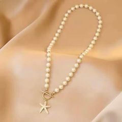  Dây Chuyền Ngắn - Choker Sao Biển Màu Vàng Ngọc Trai & Pha Lê Trắng (AT) 