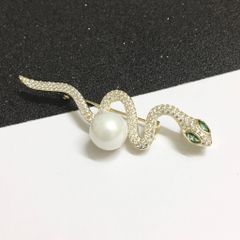  Cài Áo & Mặt Dây Chuyền - Con Rắn Pha Lê Xanh, Trắng & Ngọc Trai (AB) 