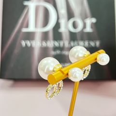  Bộ Trang Sức Dior Vàng - Vòng cổ Choker, Vòng Tay & Bông Tai Ngọc Trai, Pha Lê 2 Kiểu Đeo Quý Phái (AC) 