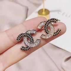  Bông Tai Chanel Bản To Màu Trắng Pha Lê Đen & Trắng Cá Tính (AH) 