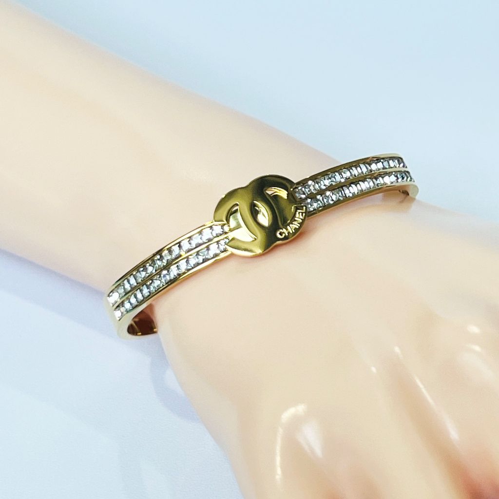  Vòng Tay TiTan Cao Cấp - Chanel Màu Vàng Pha Lê Trắng (AF) 