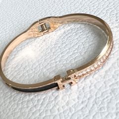  Vòng Tay TiTan Cao Cấp - Hermes Màu Vàng Hồng Pha Lê Trắng (AD) 