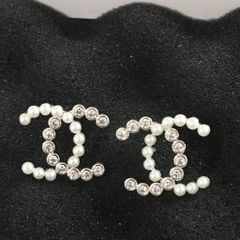  Bông Tai Chanel Bản To Màu Trắng Ngọc Trai & Pha Lê (AM) 