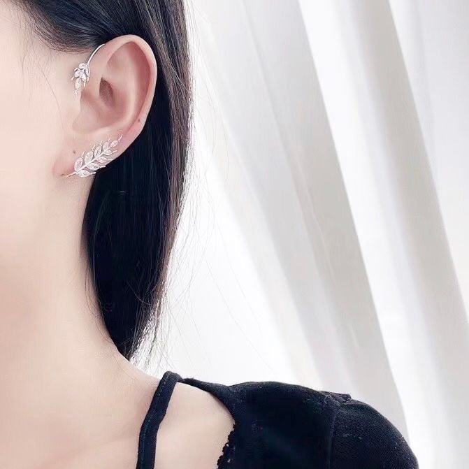  Bông Tai Đeo 1 Bên Vành Tai Bông Lúa Pha Lê Trắng 