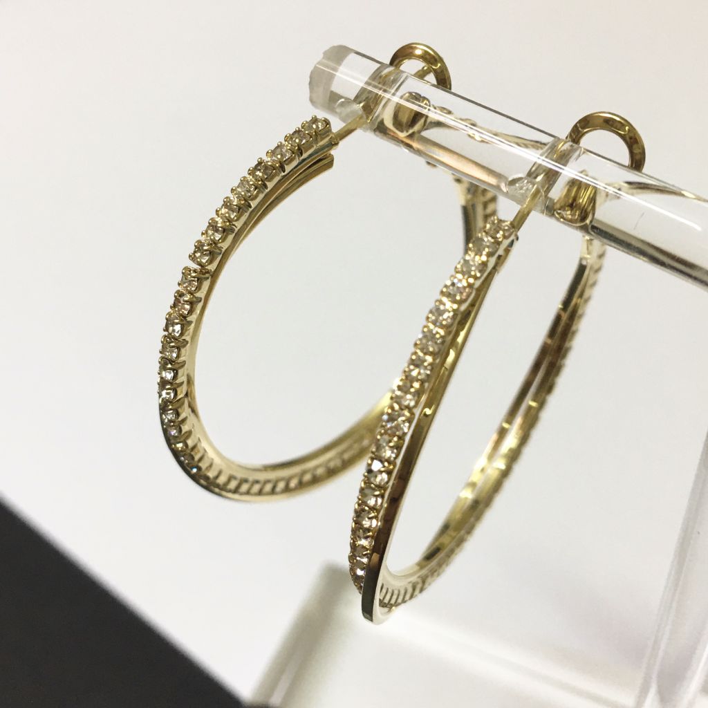  Bông Tai Khoen Tròn Màu Vàng 3,6cm Pha Lê Trắng (AK) 