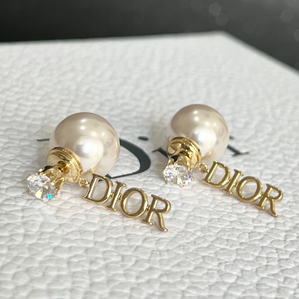  Bông Tai Dior Màu Vàng Ngọc Trai & Pha Lê Trắng (AV) - Có 3 Kiểu Đeo 