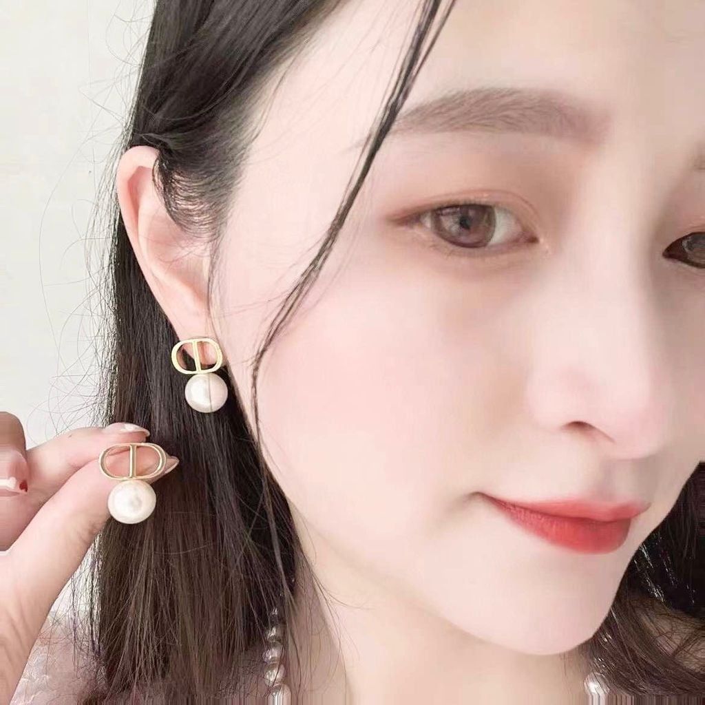  Bộ Trang Sức Dior Vàng - Vòng cổ Choker & Bông Tai Ngọc Trai, Pha Lê Quý Phái (AJ) 