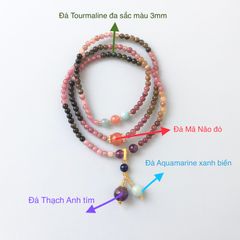  Vòng Đá Phong Thuỷ Cao Cấp - 3 Vòng Đá Tourmaline Đa Sắc Màu, Đá Aquamarine, Đá Thạch Anh Tím & Đá Mã Não Đỏ Tự Nhiên 