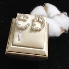  Bông Tai Dior Màu Vàng Bản To Ngọc Trai & Pha Lê Trắng (AE) 