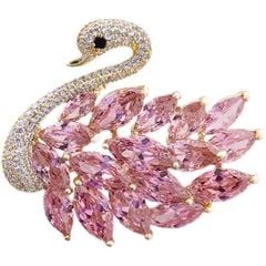  Cài Áo Con Thiên Nga Màu Vàng Pha Lê Hồng (AH) 