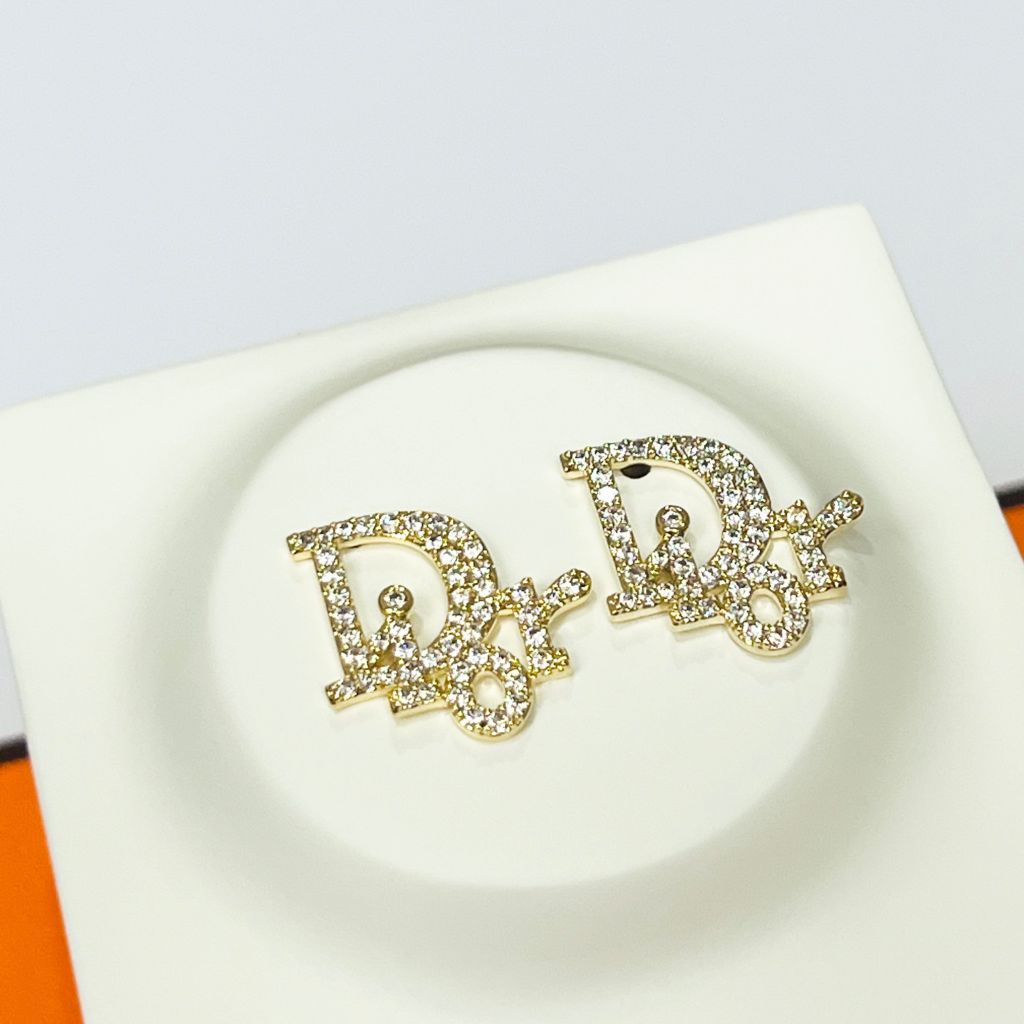  Bông Tai Dior Màu Vàng 1,5cm Pha Lê Trắng (AU) 