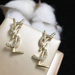  Bông Tai YSL Màu Vàng Pha Lê Trắng (AD) 