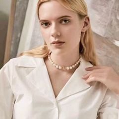  Bộ Trang Sức Dior Vàng - Vòng cổ Choker, Vòng Tay & Bông Tai Ngọc Trai Quý Phái (AE) 