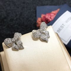  Bông Tai Bạc Cao Cấp - Cái Nơ Pha Lê Trắng Tinh Tế (AJ) 