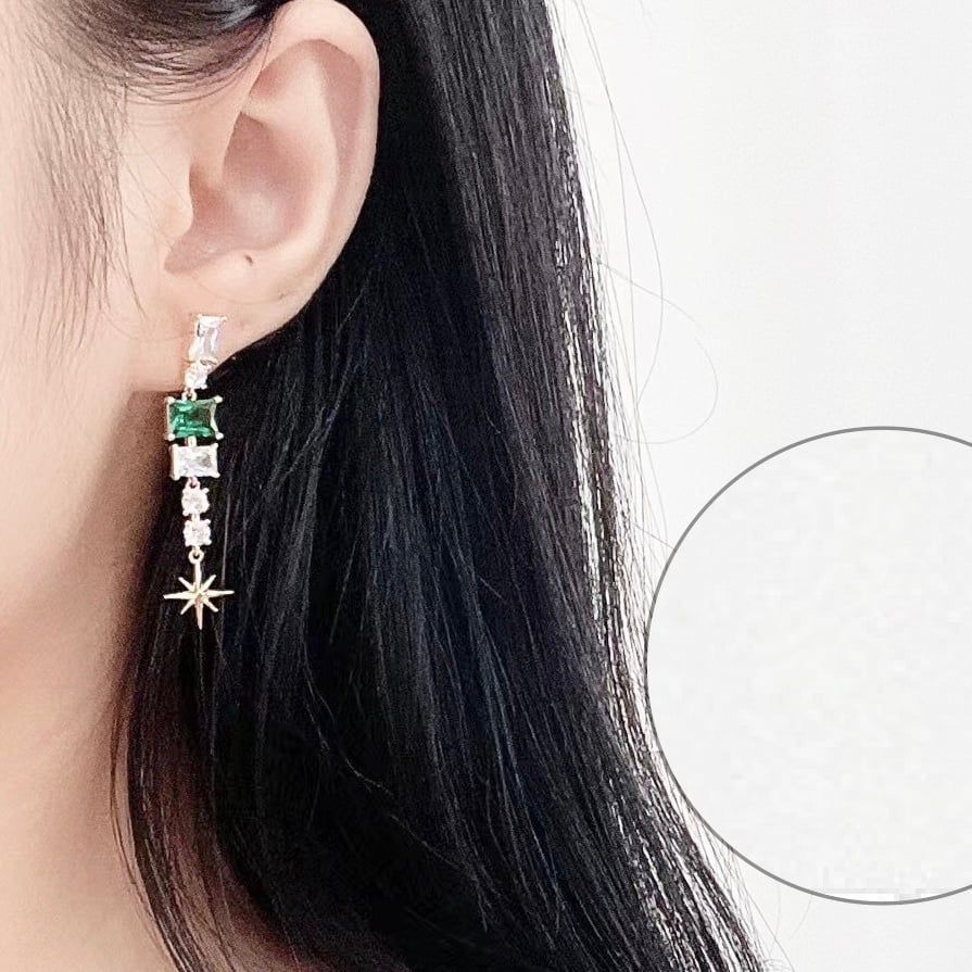  Bộ Trang Sức Pha Lê Xanh Lá - Vòng Tay & Bông Tai Ngôi Sao Tinh Tế 