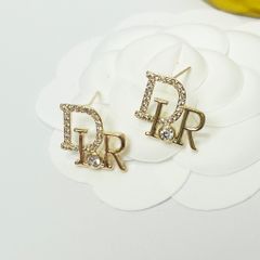  Bông Tai Dior Màu Vàng Pha Lê Trắng (AX) 