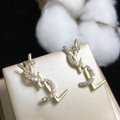  Bông Tai YSL Màu Vàng Pha Lê Trắng (AD) 