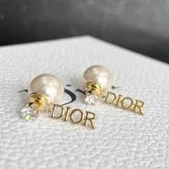  Bông Tai Dior Màu Vàng Ngọc Trai & Pha Lê Trắng (AV) - Có 3 Kiểu Đeo 