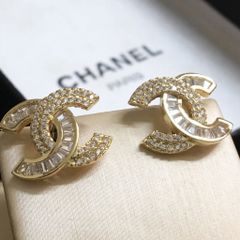  Bông Tai Chanel Màu Vàng Pha Lê Trắng (BS) 