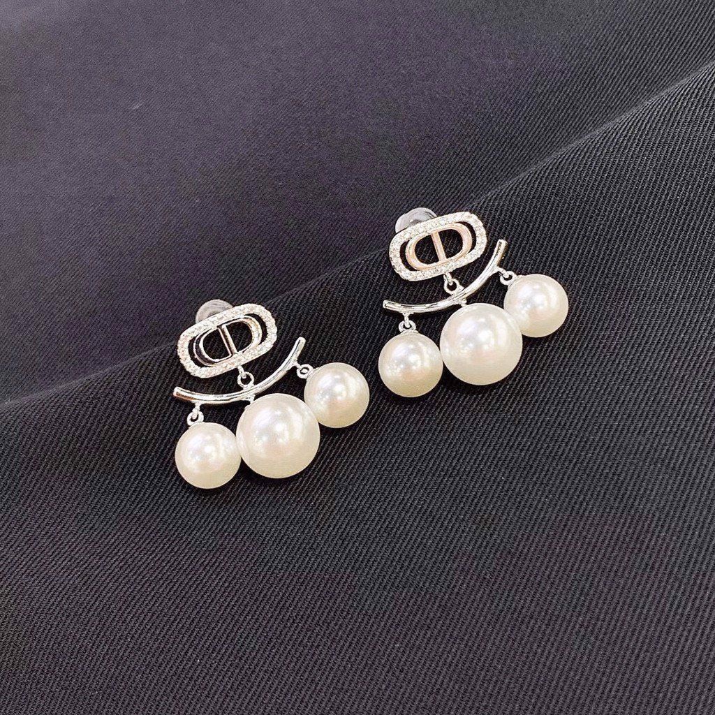  Bộ Trang Sức Dior Trắng - Vòng cổ Choker & Bông Tai Ngọc Trai, Pha Lê Quý Phái (AF) 