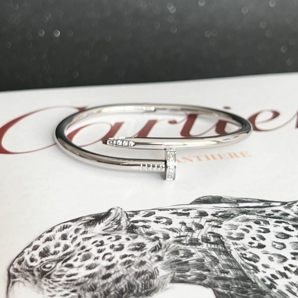  Vòng Tay Nam, Nữ TiTan Cao Cấp - Cartier Cây Đinh Màu Trắng Pha Lê (AH) 