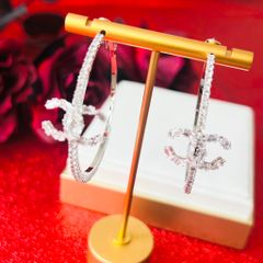  Bông Tai Chanel Khoen Tròn Màu Trắng 5cm Pha Lê (BR) 