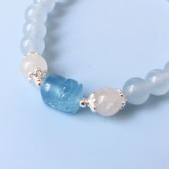  Vòng Đá Phong Thuỷ Cao Cấp - Con Tỳ Hưu Tài Lộc Đá Aquamarine & Đá Thạch Anh Trắng Tự Nhiên 