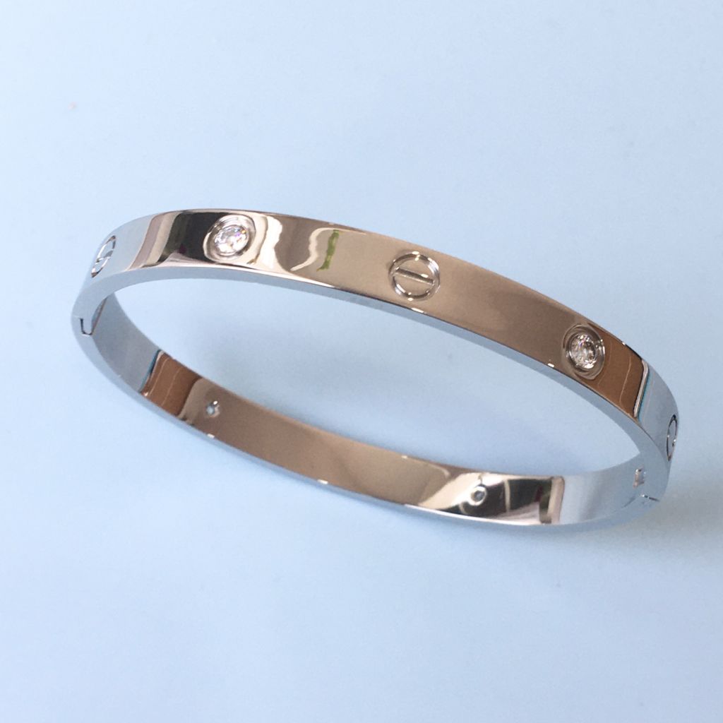  Vòng Tay Cặp Đôi Tình Yêu - Cartier Màu Trắng Titan Cao Cấp Pha Lê (AB) 