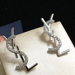  Bông Tai YSL Màu Trắng Pha Lê (AC) 