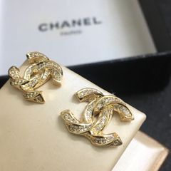  Bông Tai Chanel Màu Vàng Pha Lê Trắng (AZ) 