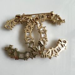  Cài Áo Nam, Nữ - Chanel Màu Vàng Bản To Pha Lê Trắng (CH) 