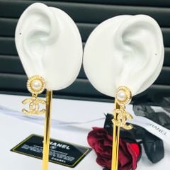  Bông Tai Chanel Bản To Màu Vàng Ngọc Trai & Pha Lê Trắng (CH) 